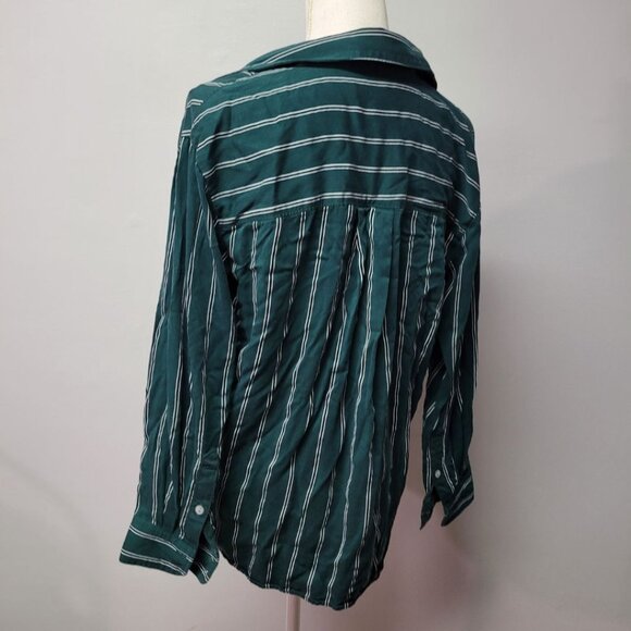 Madewell Stripe Shirt Button Down Green Soft Long Sleeve Top Womens Small Pocket - Picture 4 of 10